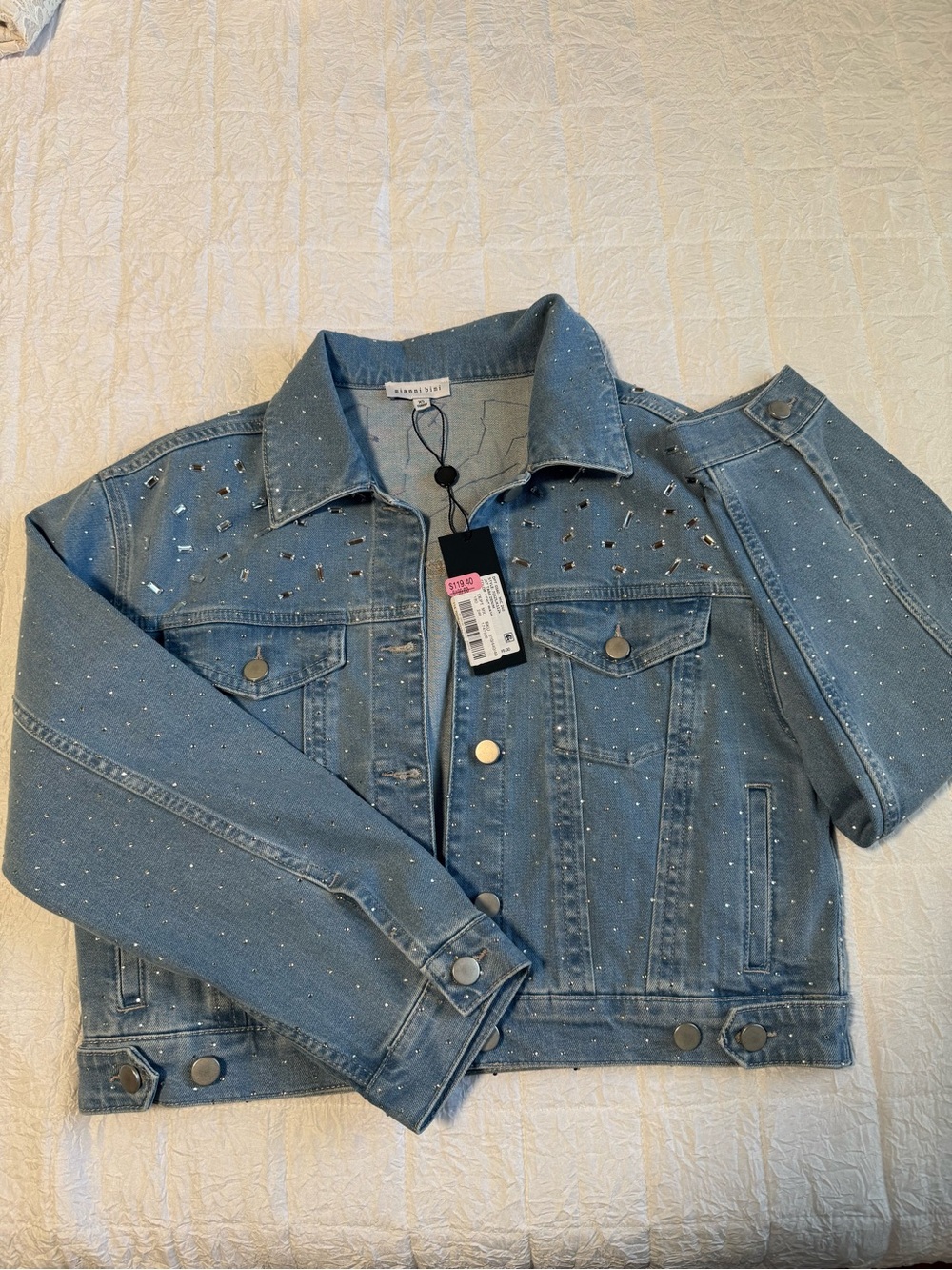 NWT Gianni Bini oversized Embellished Denim Jacket